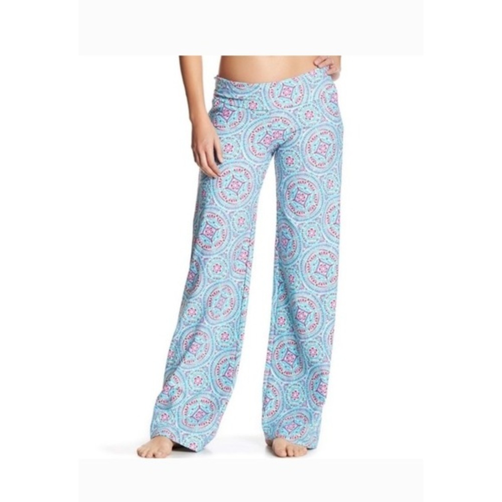 Helen‎ Jon Mandalay Fold-Over Beach Pants Size  M Blue Wide Leg Palazzo